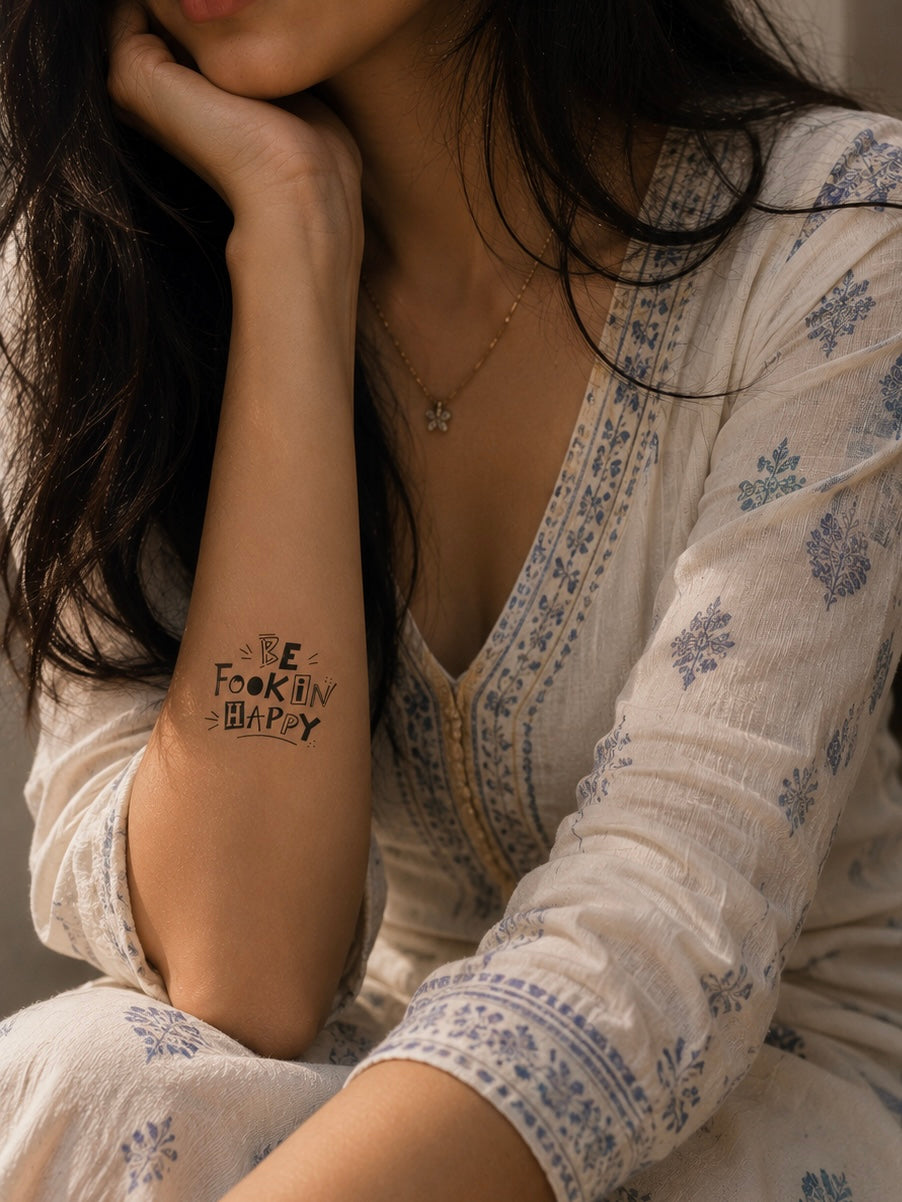 Be Happy Tattoo – Small Size (2.5x2.5 inch) | Realistic Temporary Tattoo for Men & Women