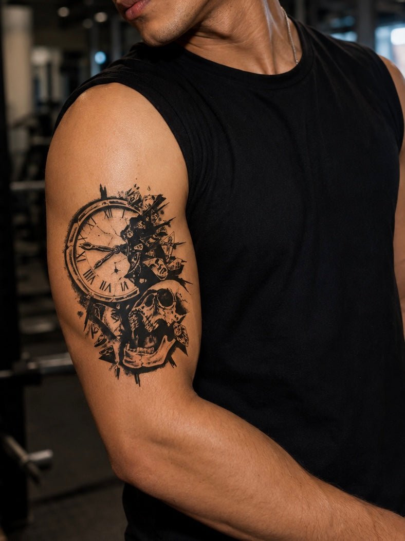 Broken Time Temporary Tattoo – Medium Size (6x4.5 inch) | Realistic Temporary Tattoo for Men & Women